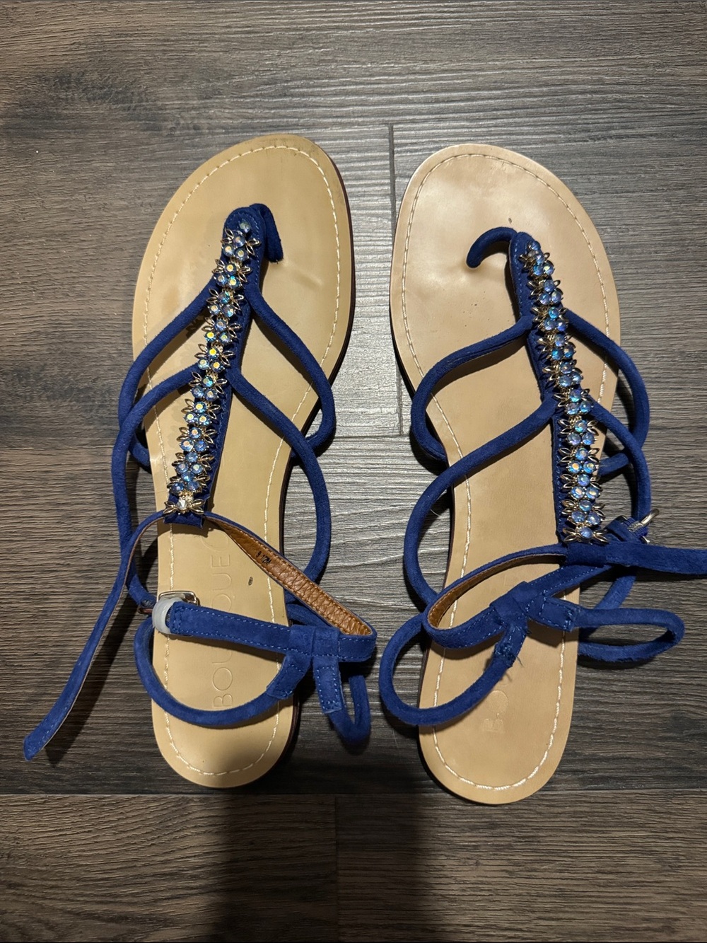 Blue Beaded Lace-Up Women's Sandals